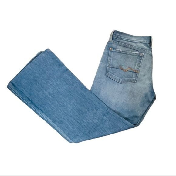 7 For All Mankind Flare Jeans Designer Denim Light Blue Wash Womens Size 28 - Picture 4 of 12